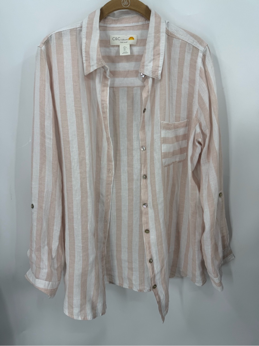 C&C California Striped Linen Button-front Shirt L